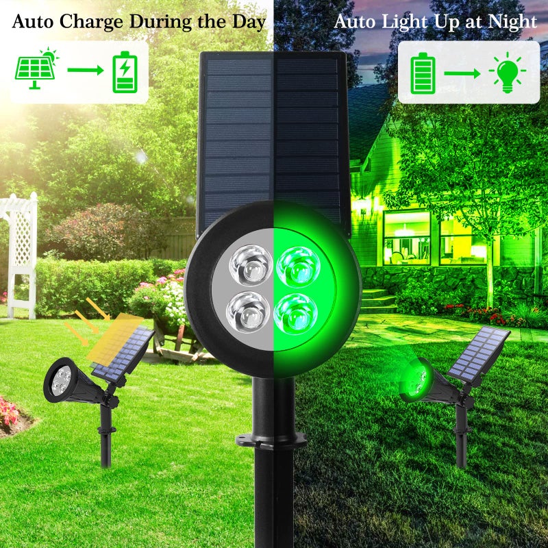 T-SUN Green Solar Spotlights, Green Solar Lights Outdoor, Auto-ON/Off 180Â°Angle Adjustable Solar Lights for Tree, Patio, Yard, Garden, Driveway, Pool Area (Green-2pack) - Image 2